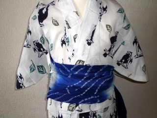 YUKATA set for boys, age 3~4, eagle pattern - white