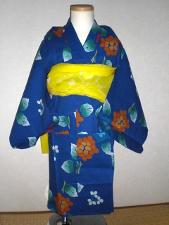 YUKATA and OBI for girls, age 3~4, hydrangea/blue