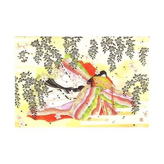 Greeting card, KIMONO lady and sakura