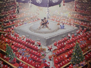 Christmas card, mini santa crauses watch SUMO!